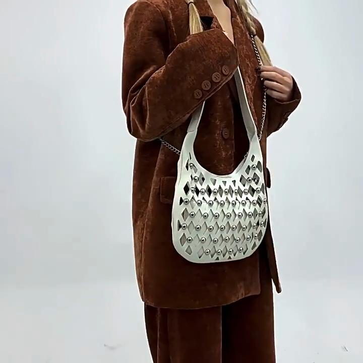 Hollow Underarm Bag for Women with Niche Design 2024 New Hollowed Out Sky Star Commuting Fashionable Rivet Single Shoulder Crossbody Bag