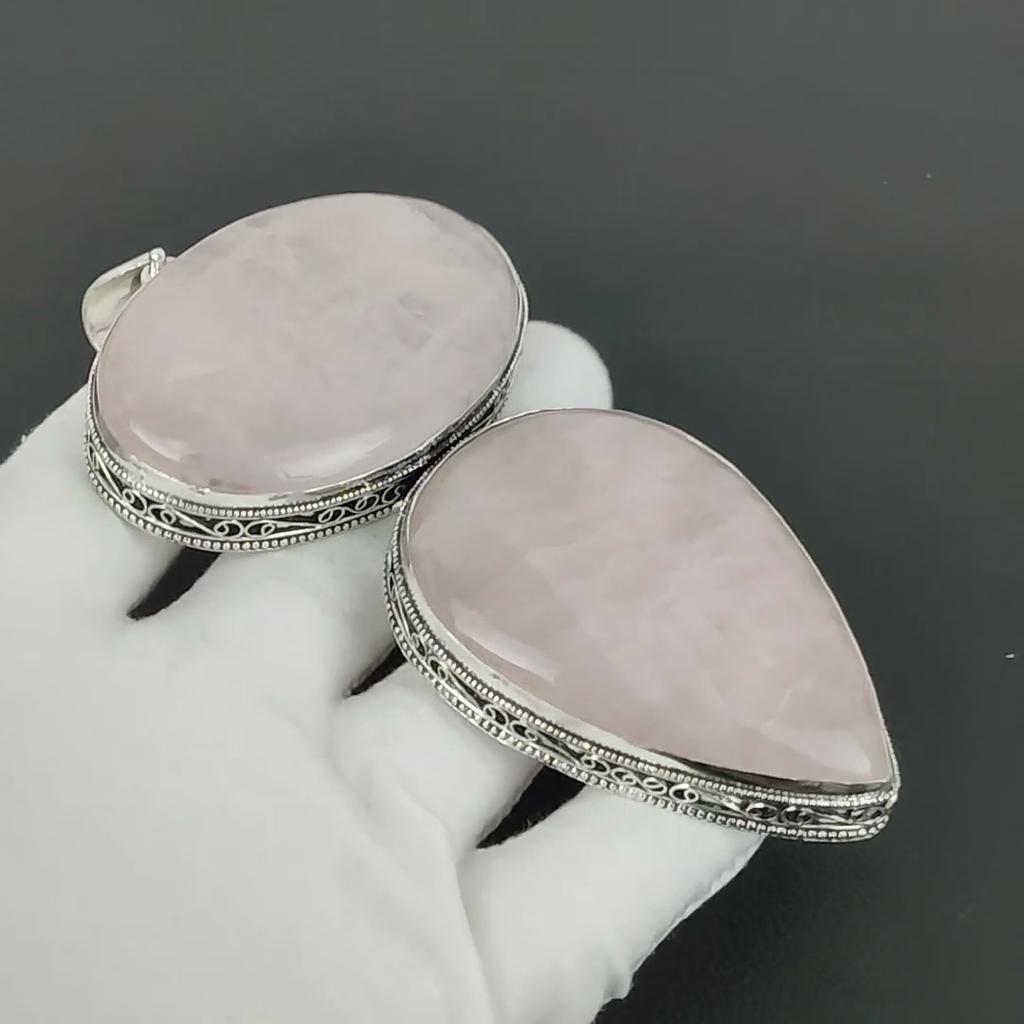Rose Quartz Pendant, 925 Sterling Silver Handmade Jewelry, Rose Quartz Silver Pendant, Party Wear Jewelry For Women's, Pendant Wadding Gift