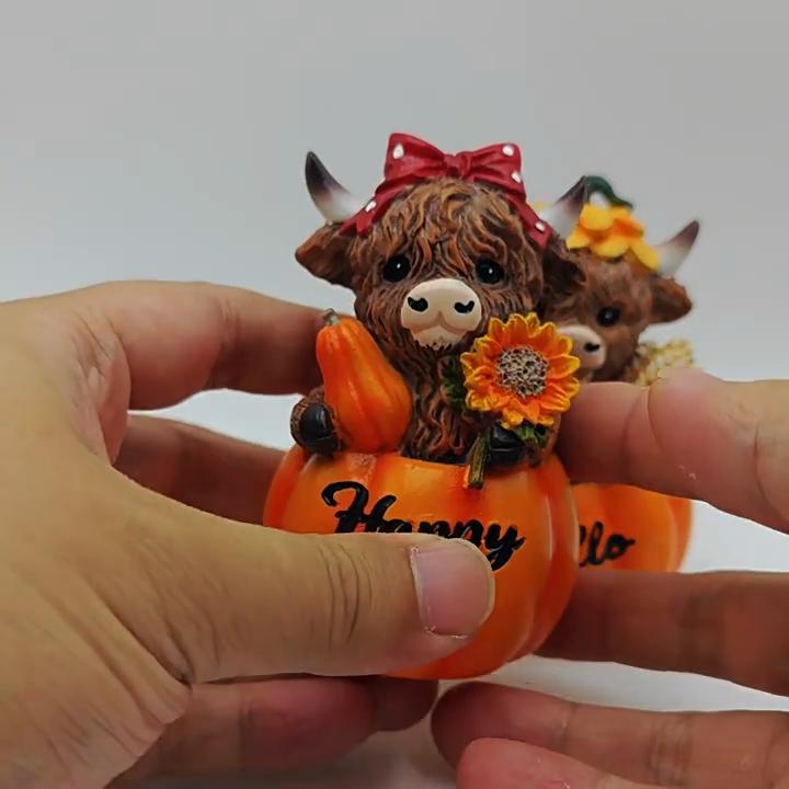 New Halloween Resin Statues with Spider Pumpkin Highland Cow, Desktop Decor Ornaments for Home & Office