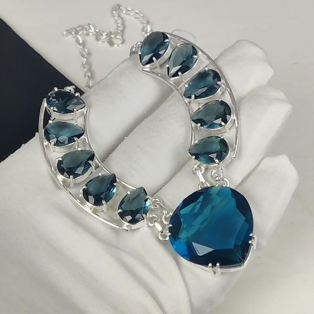 Amazing Indocolite Gemstone Handmade 925 Sterling Silver Electroform Necklace,indocolite Silver For Wife Unisex Pendant Wadding Gifts