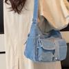 Multi-Pocke Crossbody Bag Denim Commuter Tote Bag Women Large Capacity Messenger Bag