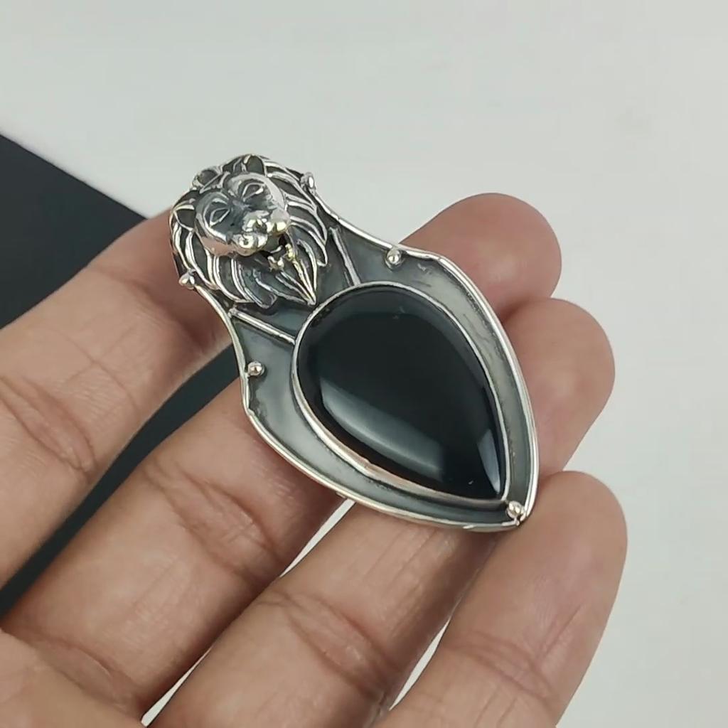 Natural Black Onyx Gemstone Pendant 925 Sterling Silver- Handmade Design, Everyday Wear Jewelry, Unique Black Onyx Pendant Wadding Gifts