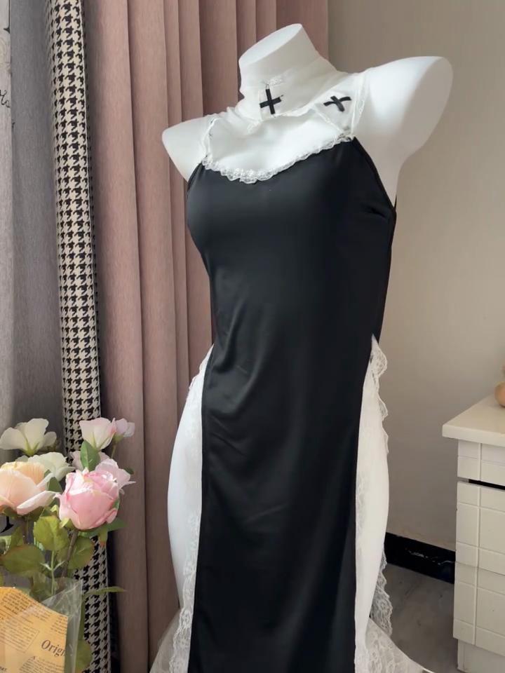 Slim Women's Virgin Mary Sexy Crossdress Cosplay Uniform Big Size High Split One-piece Dresses