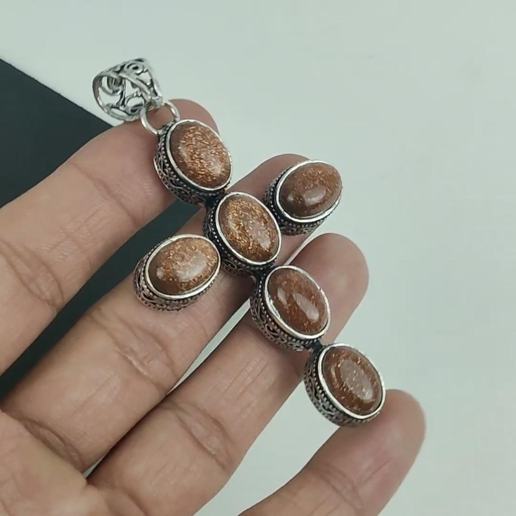 Natural Red Sunstone Gemstone Pendant 925 Sterling Silver- Handmade Cross Design, Everyday Wear Jewelry, Unique Red Sunstone Pendant Gifts