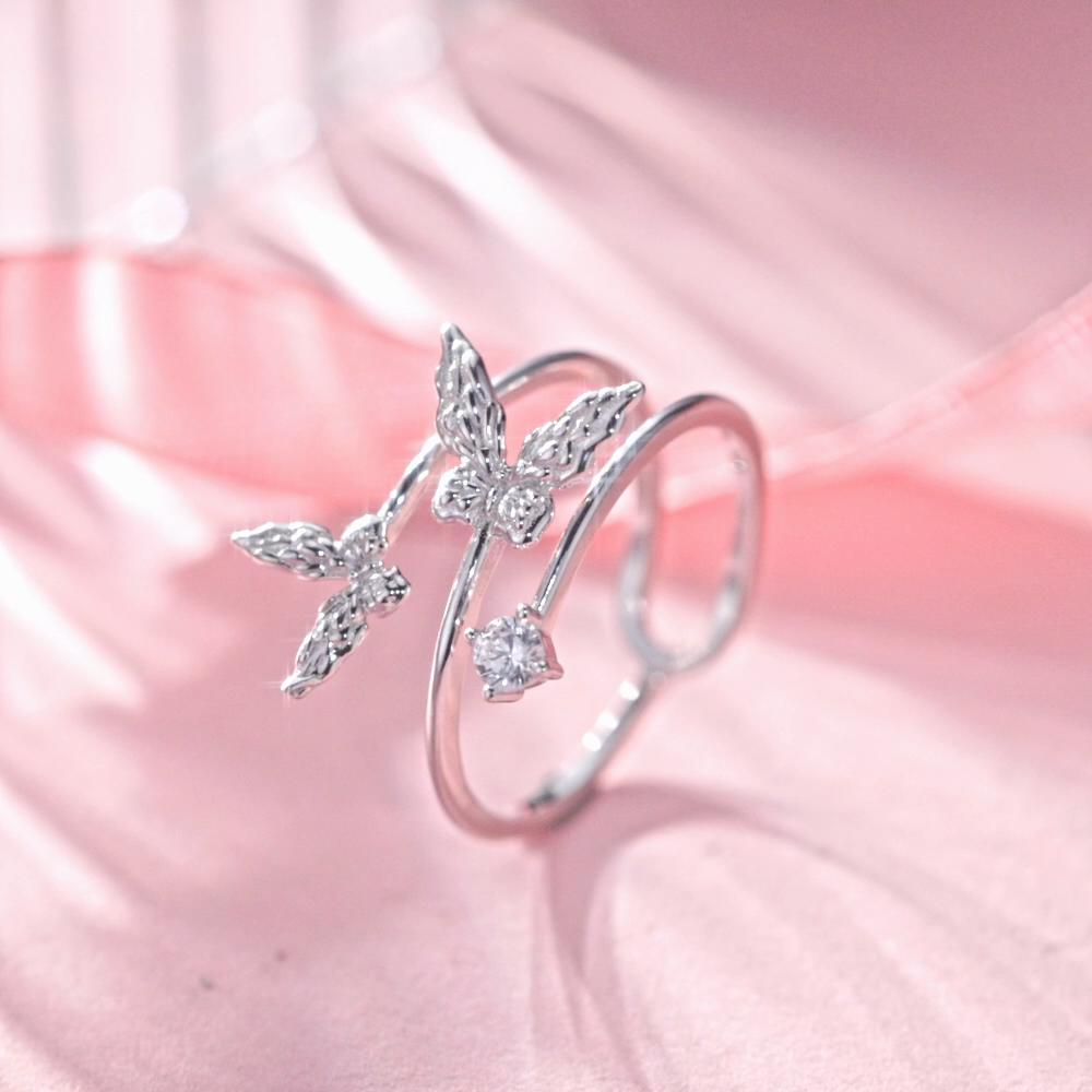 Bamoer 925 Sterling Silver Butterfly Adjustable Open Ring Anniversary Birthday Jewelry Gifts for Women Girls