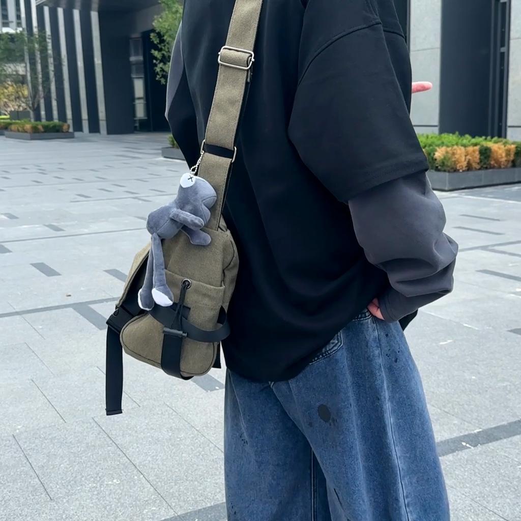 Men's Canvas Bag Solid Color Shoulder Bag Student Messenger Bag