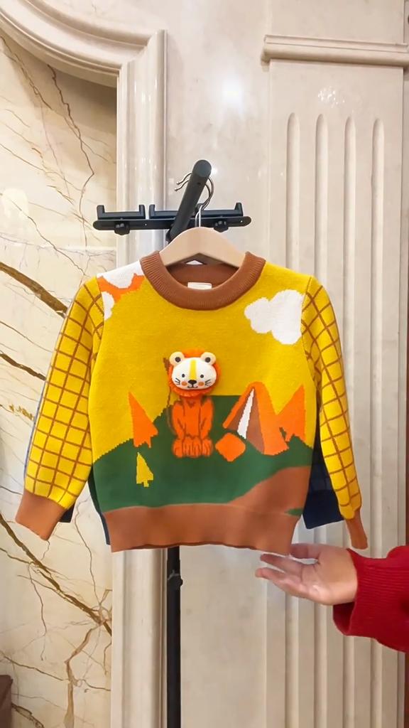 Boys Cartoon Knit Sweater Pullover Long Sleeve Casual Fashion Top Clothing for Toddler and Kids