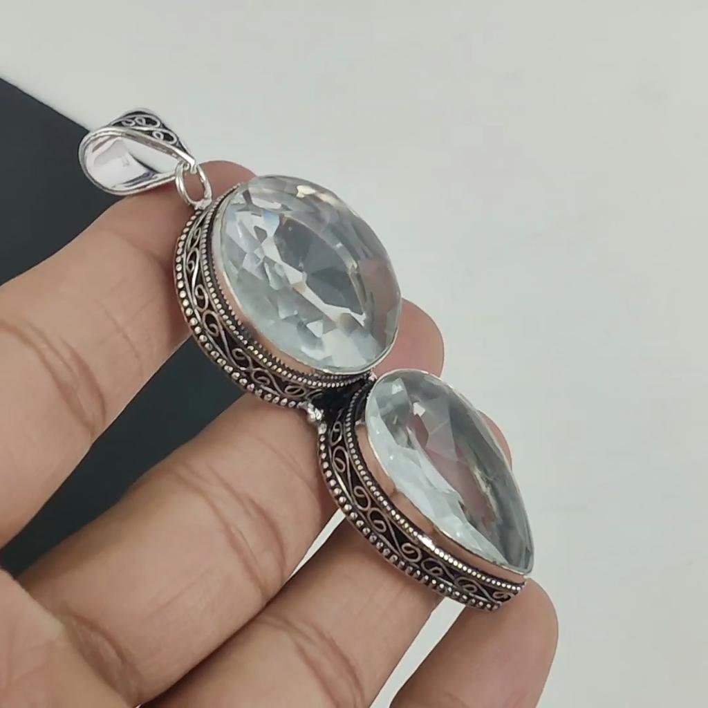 White Topaz Gemstone Pendant 925 Sterling Silver- Handmade Design, Everyday Wear Jewelry, Unique White Topaz Pendant Father's Day Gifts