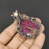 Tree Of Life Lab-Created Ruby & Moonstone Gemstone Pure Copper Wire Wrap Handmade Jewelry Pendant