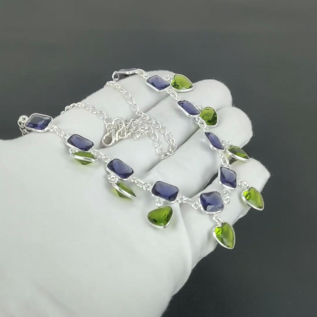 Peridot Herz Edelsteinkette 925 Sterlingsilber Kette Amethyst Kette Böhmische Handgefertigte Silberkette Geschenk für Weihnachten
