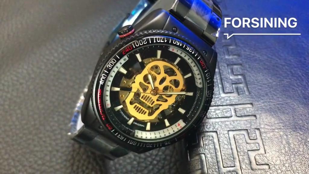 Forsining Men's Fashion Hollow Out Glow-in-the-dark Waterproof Skull Automatic Mechanical Watch