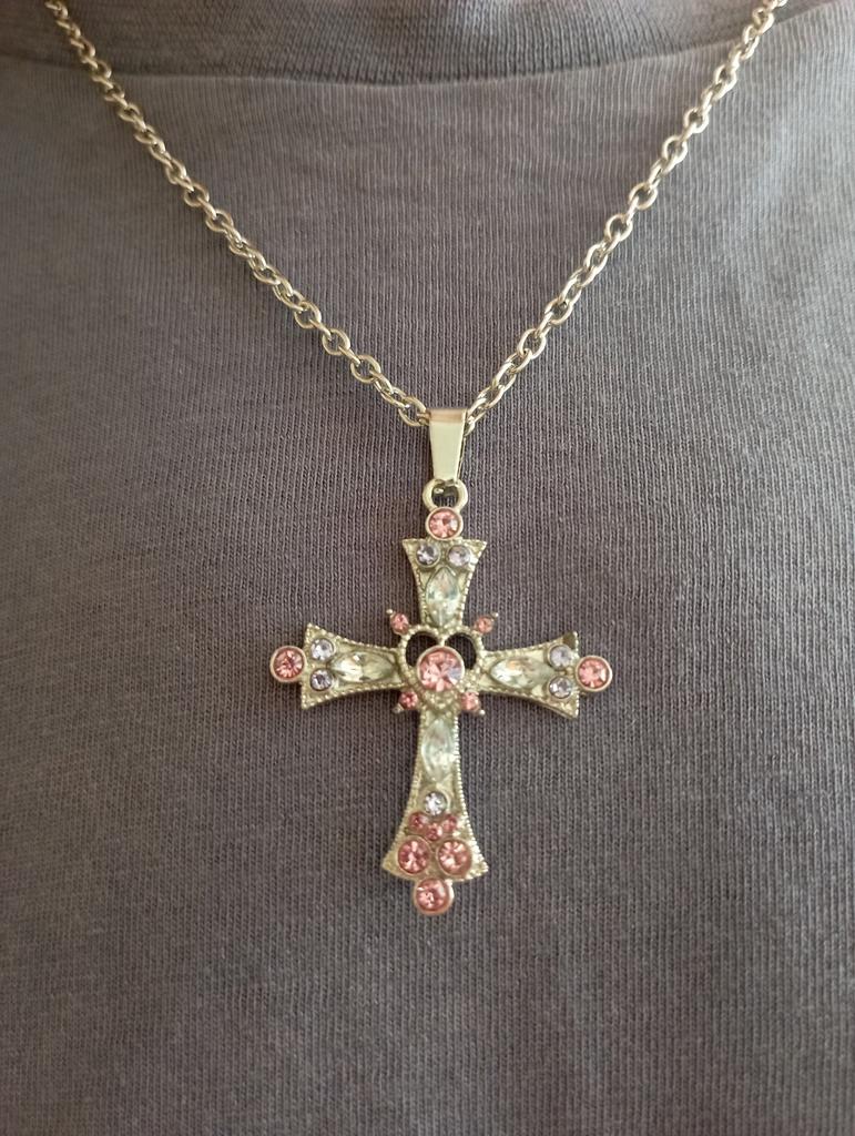 Aneneiceera Punk Croce cristallo Collana di perle Choker Gotico Pave strass Croce Crocifisso Collana pendente Croce Collana d'argento perla in acciaio inox palla perline Choker Charm per le donne