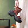 Johnature Genuine Leather Peep Toed Thick Soled Shoes Height Increasing Retro Women's High-heeled Sandals