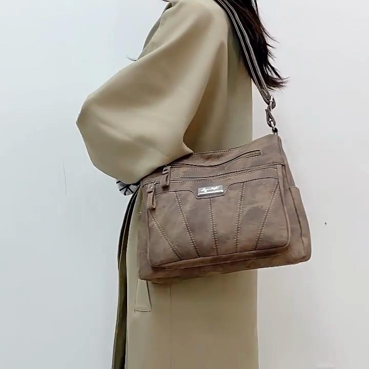 Multi-layer Middle-aged  Messenger Bag Versatile Casual Women's Bag Retro Large-capacity Shoulder Bag
