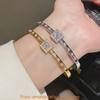 Gold Plated Zircon Square Bracelet With Geometric Design For Elegant Women