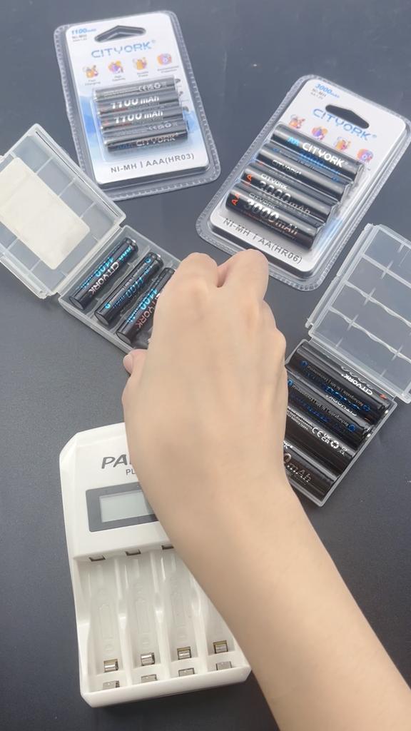 CITYORK 1.2V AA Rechargeable Batteries LR06 AA Cell 3000mAh Ni-MH AA Rechargeble Battery With Battery Charger+AA/AAA Battery Box