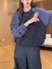 Commuting Age-reducing Hem Pleated Round-neck Shirt for Women in Spring and Autumn Casual Loose Slimming Patchwork