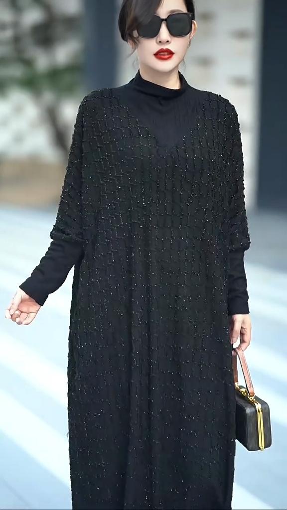 Johnature Woman Autumn Korean Splicing Loose Fashion Dress Irregular Long Sleeves Half High Collar Vintage Dress