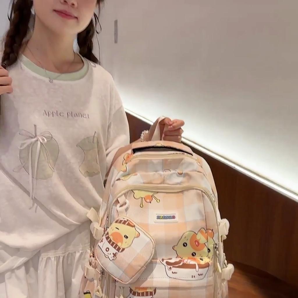 Children's Schoolbag Women's Cartoon Printed Large Capacity Backpack with Coin Purse