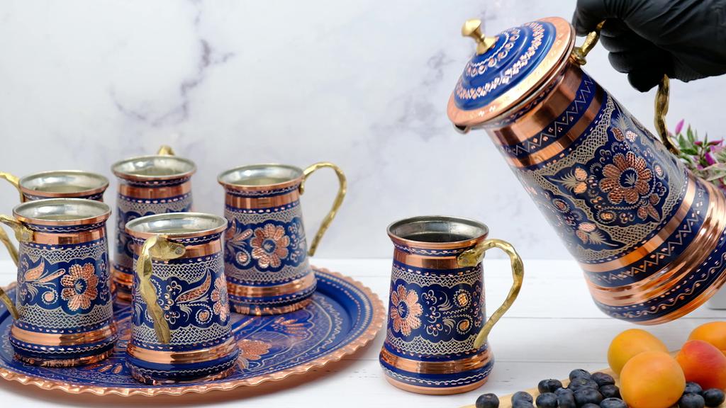 Copper Water Set with Lillded Pitcher