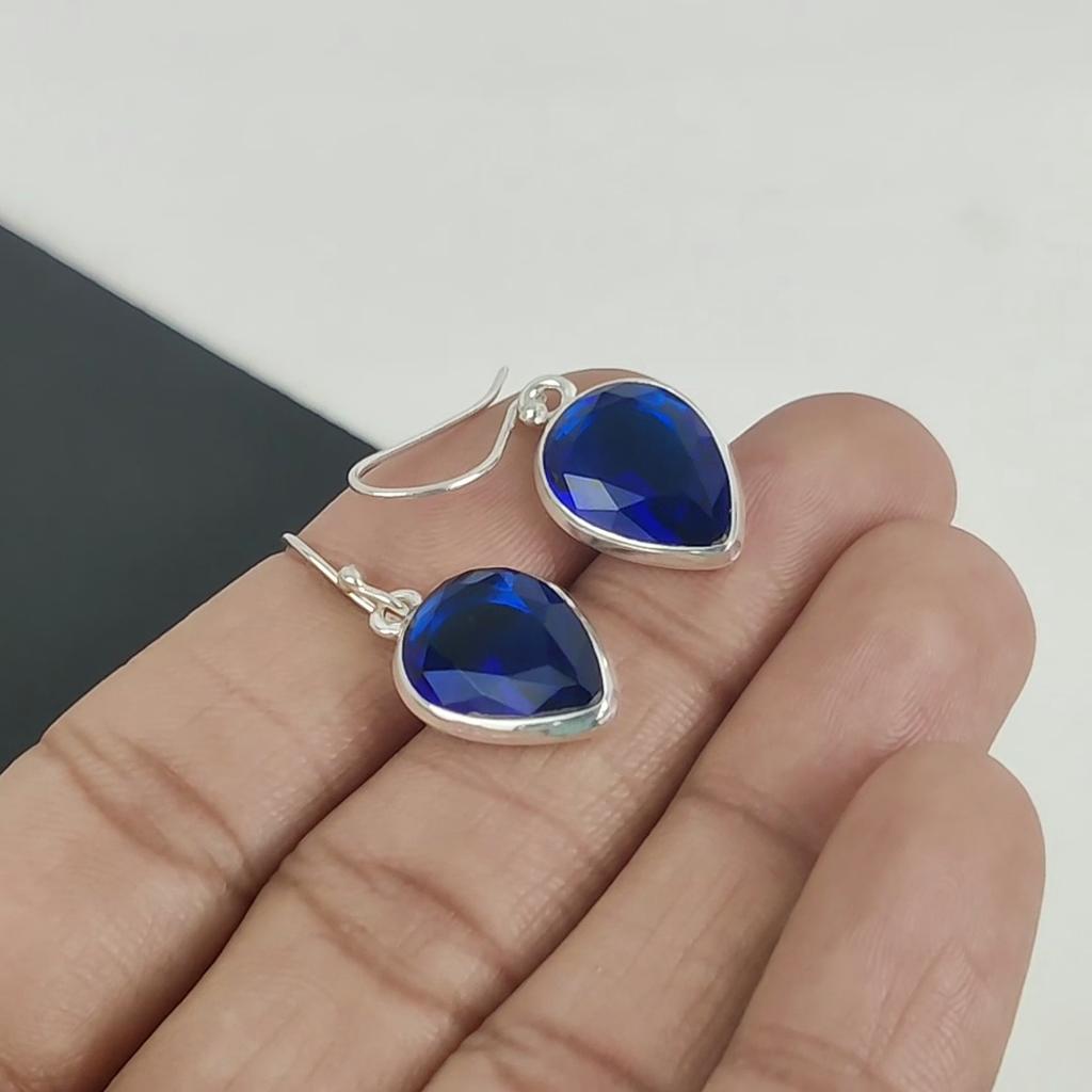 Naturaal Blue Sapphire Gemstone Earrings, 925 Sterling Silver Earring, Handmade Boho Silver Jewelry Dangle Earrings, Mother's Day Gift