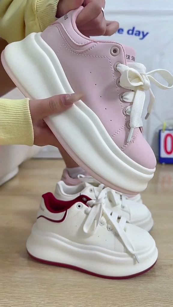 Thick-soled White Shoes Lightweight Women's Shoes Stepping On Shit Board Shoes Increased Leather Casual Shoes