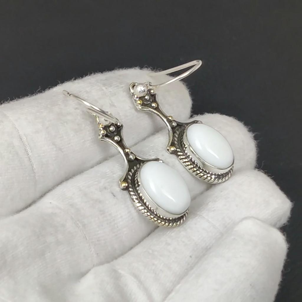 White Coral Gemstone 925 Sterling Silver Earring, Boho Silver Jewelry Dangle Earrings, Gifts For Valentine Gifts For Her