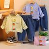 Boys' long sleeved 2-piece set, 0-5-year-old Children's fruit printed shirt, casual denim pants, High-quality children's clothing