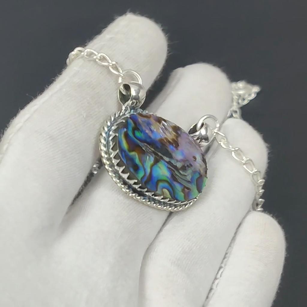 Abalone Shell Gemstone Handmade 925 Sterling Silver Necklace Natural Abalone Shell Handmade Jewelry Necklace For Women Necklace For Her