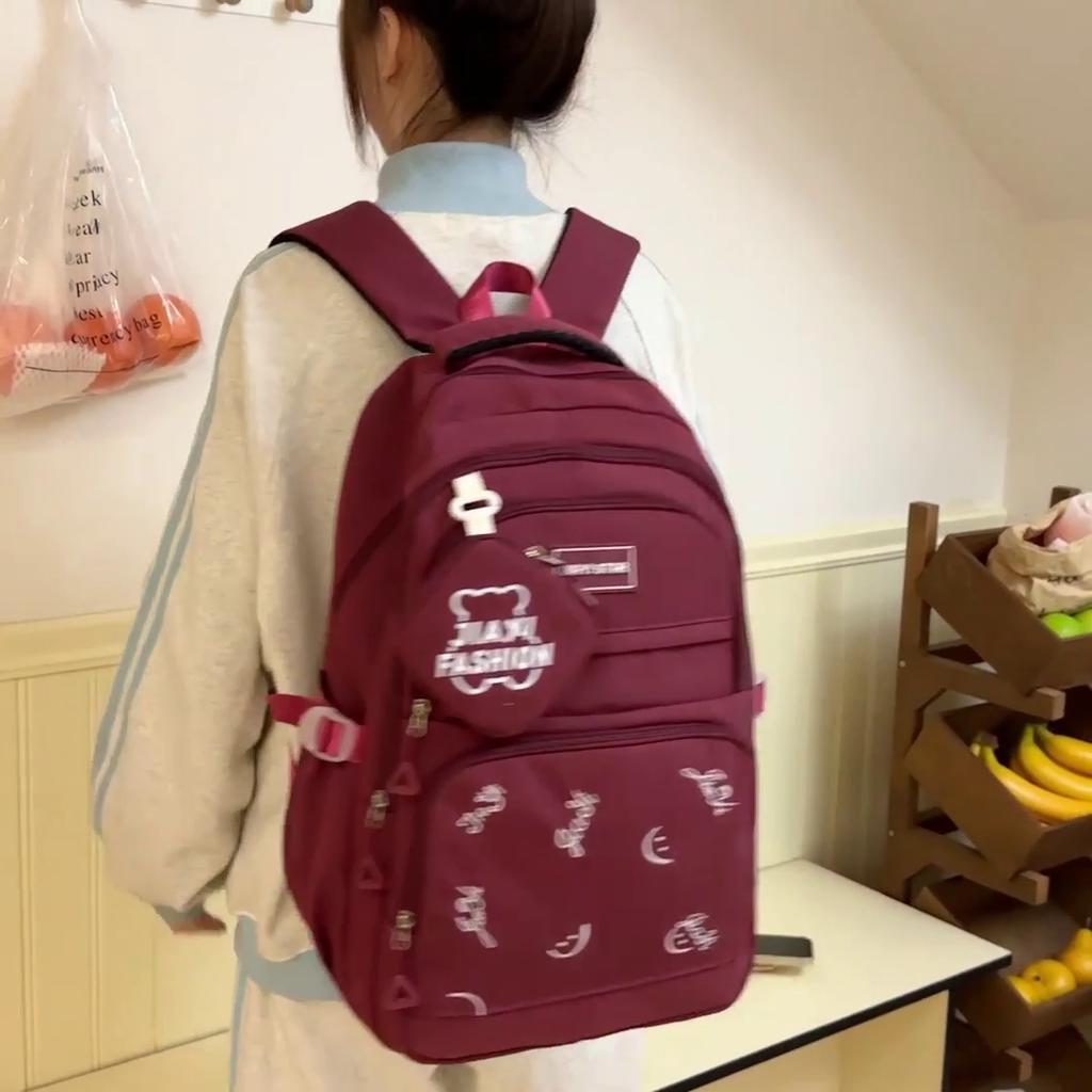 Print Backpack Middle School Student Schoolbag Large Capacity Backpack with Coin Purse