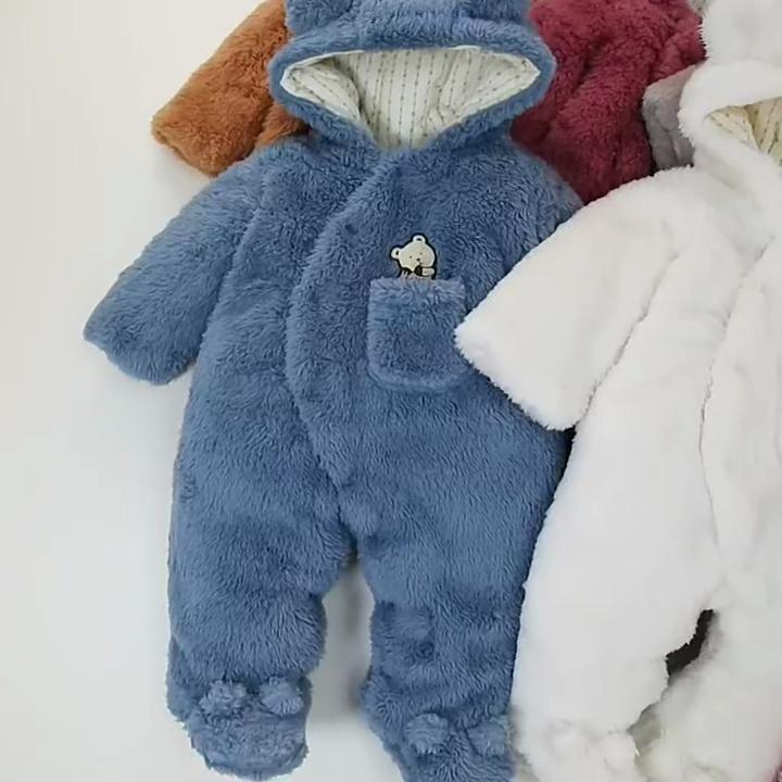 Cute Plush Bear Baby Boy Romper Infant Girl Overall Jumpsuit Spring Autumn Hooded Baby Rompers 0 3 6 9 12 Months Newborn Clothes