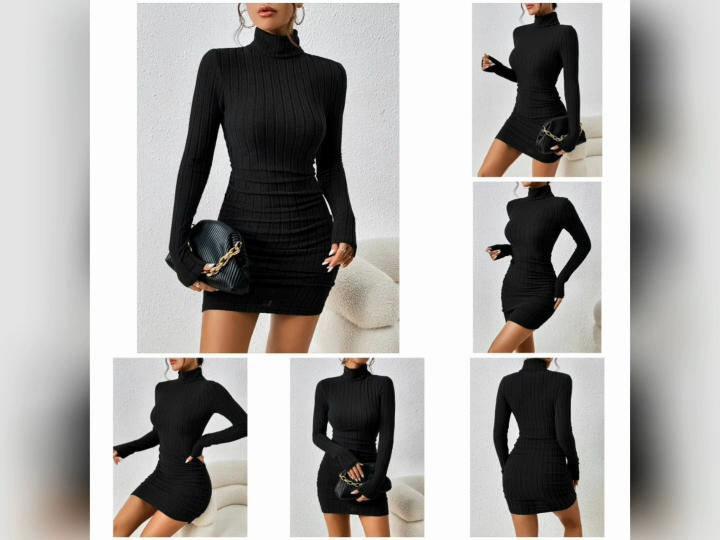 Miniabito Sexy Donna Autunno Solido Dolcevita Manica Lunga Guaina Abito Clubwear Partywear Elegante Aderente Femminile