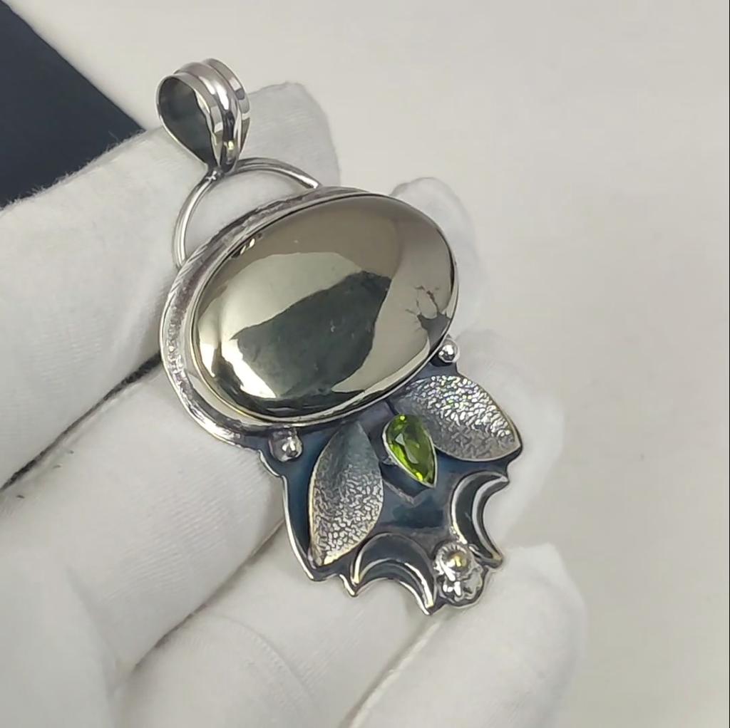Natural Golden Apache Pyrite, Citrine Gemstone Silver Pendant In 925 Sterling Silver- Handmade Design, Everyday Wear Jewelry, Unique Pendant Gift