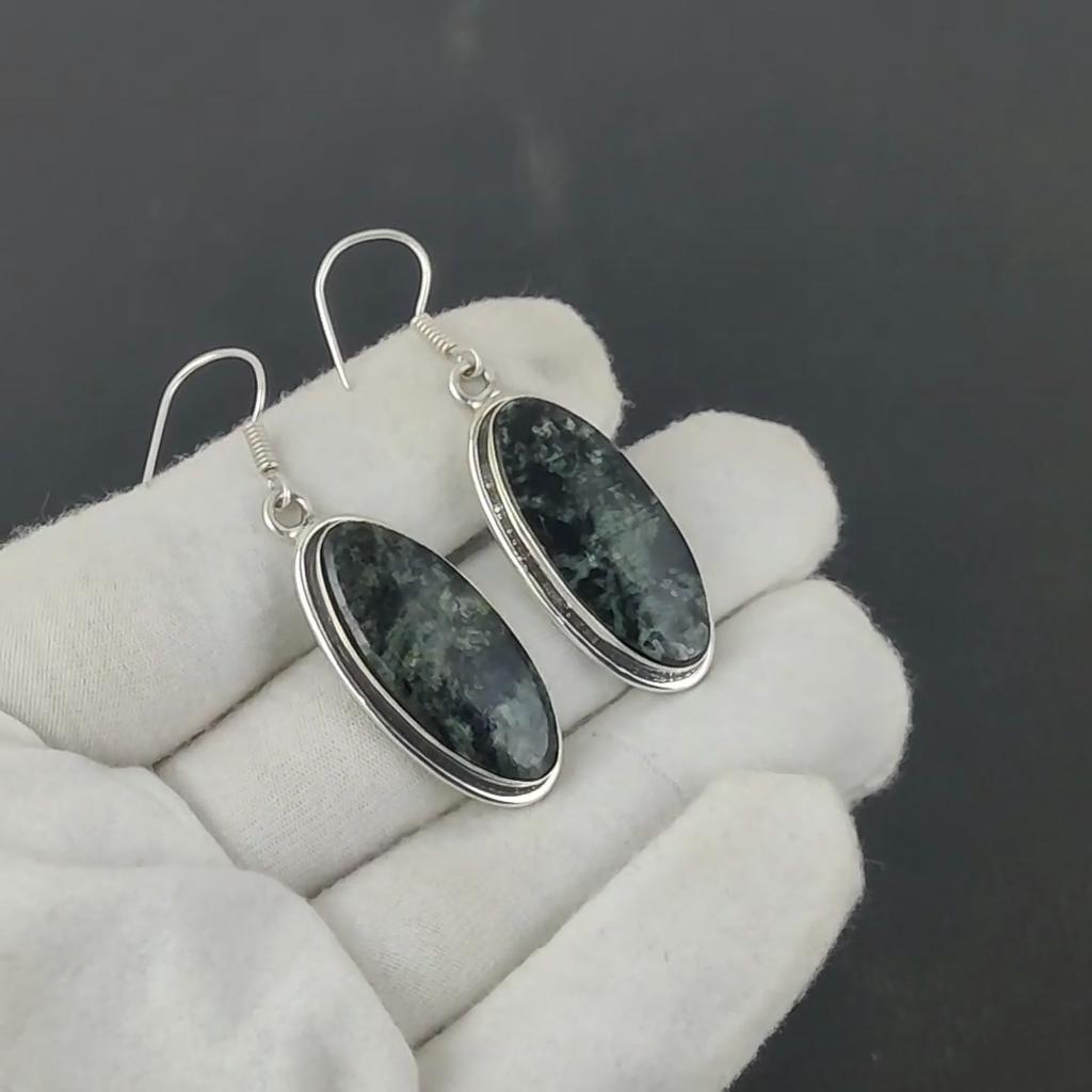 Přírodní drahokam larvikit, starožitné náušnice ze sterlingového stříbra 925, visací náušnice z boho stříbra, dárky na párty a párty pro ni