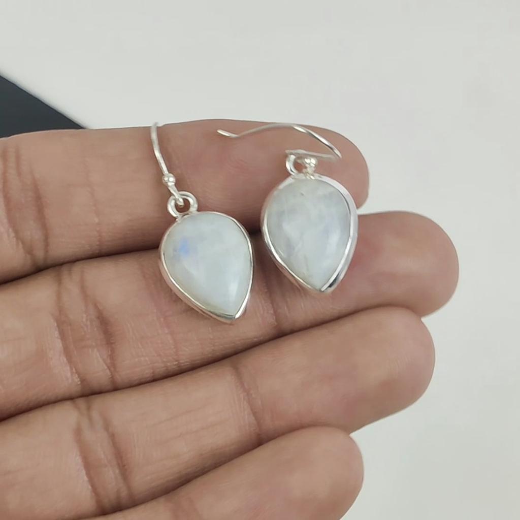 Naturaal Rainbow Moonstone Gemstone Earrings, 925 Sterling Silver Earring, Handmade Boho Silver Jewelry Dangle Earrings, Gift For Mom