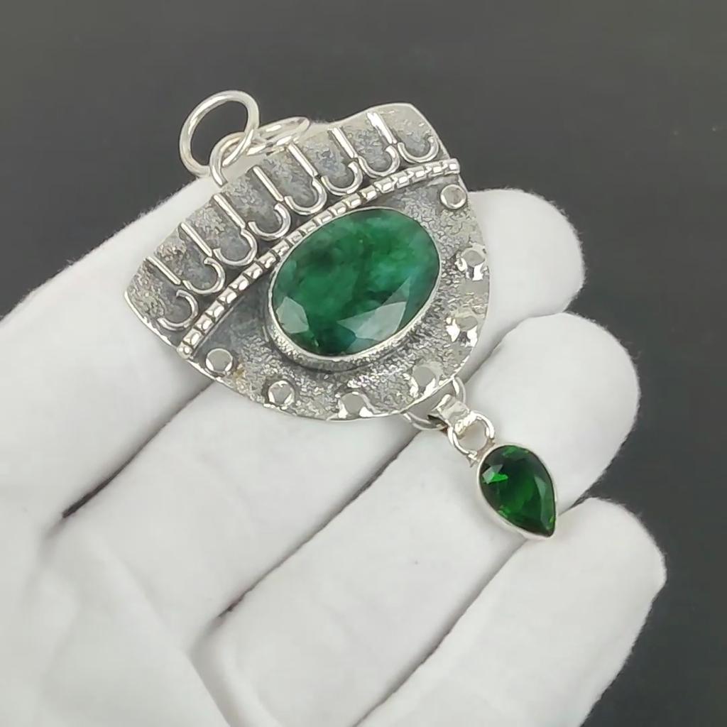 Emerald Pendant, 925 Sterling Silver Handmade Jewelry, Green Tourmaline Silver Pendant, Party Wear Jewelry For Women's, Pendant New Year Gift