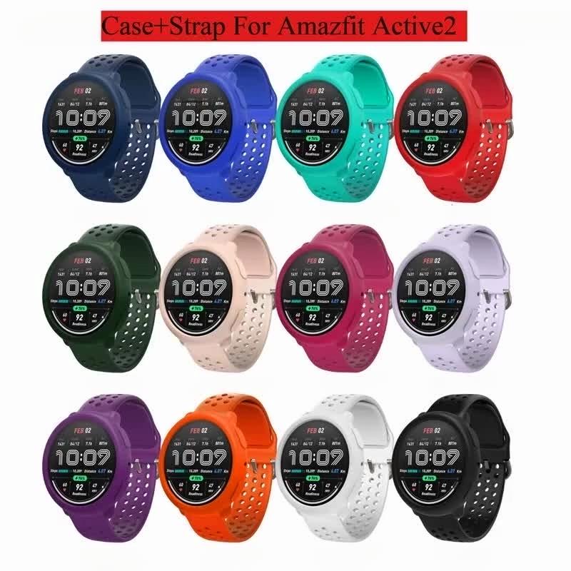 Silicone Protective Case+Strap Cover Shell For Huami Amazfit Active2 Smart Replacement Accessories Frame Cases Screen Protective Shell
