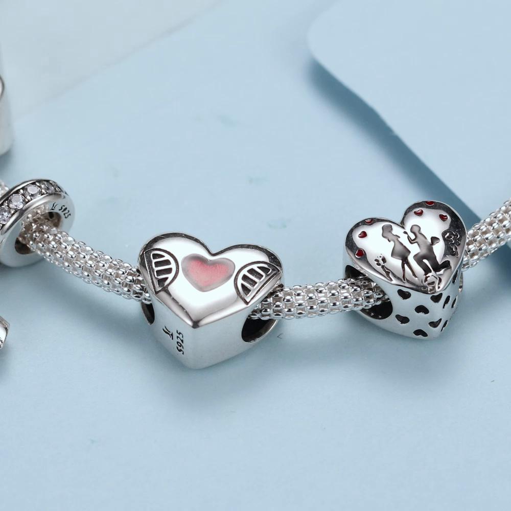 BAMOER Marry Me Heart Enamel Charm for Women Original Silver Bracelet 925 Sterling Silver Jewelry