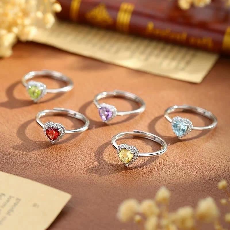 S925 Sterling Silver Heart Ring For Women 5mm Natural Crystal Stone Finger Ring Light Luxury Fashion Elegant Ladies Fine Jewelry