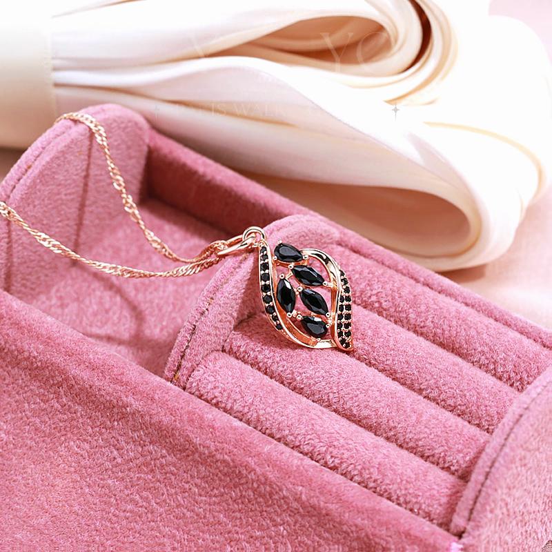 Kinel Black Pendant Necklace For Women Cubic Zirconia Full Paved Fine Jewelry