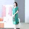 Elegant Plus Size Dress for Woman Short Sleeve Long Dresses Summer Middle-aged Women's Clothing