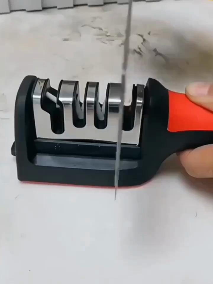 Knife Sharpener 4-in-1 Blade Stainless Steel Sharpener and Scissors Sharpener Anti Slip Handle Professional Knife Sharpener