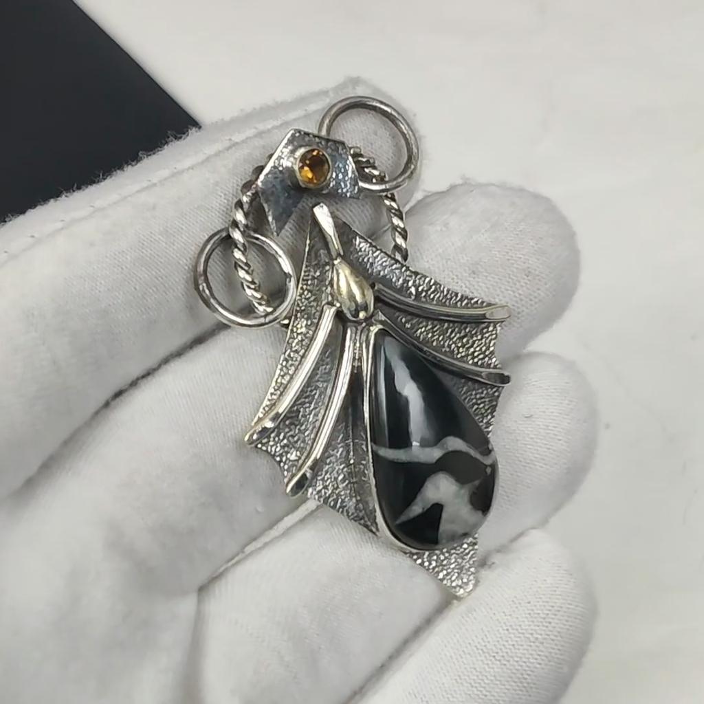 Natural Septarian Gemstone Silver Pendant In 925 Sterling Silver- Handmade Design, Everyday Wear Jewelry, Unique Smoky Topaz Pendant Easter Gifts