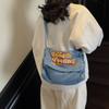 Large Capacity Denim Bag Student Class Crossbody Bag Letter Embroidery Women Commuter Tote Bag
