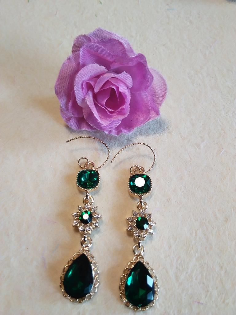 Boucles D'oreilles Pendantes Longues Dorées – Cristaux Ronds Strass, élégantes, Neuves
