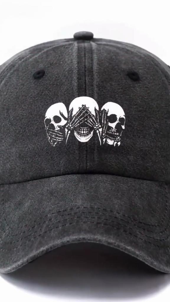 Unisex Fashionable Versatile Printed Skull Gesture Baseball Cap Lightweight Curved Brim Trucker Baseball Cap