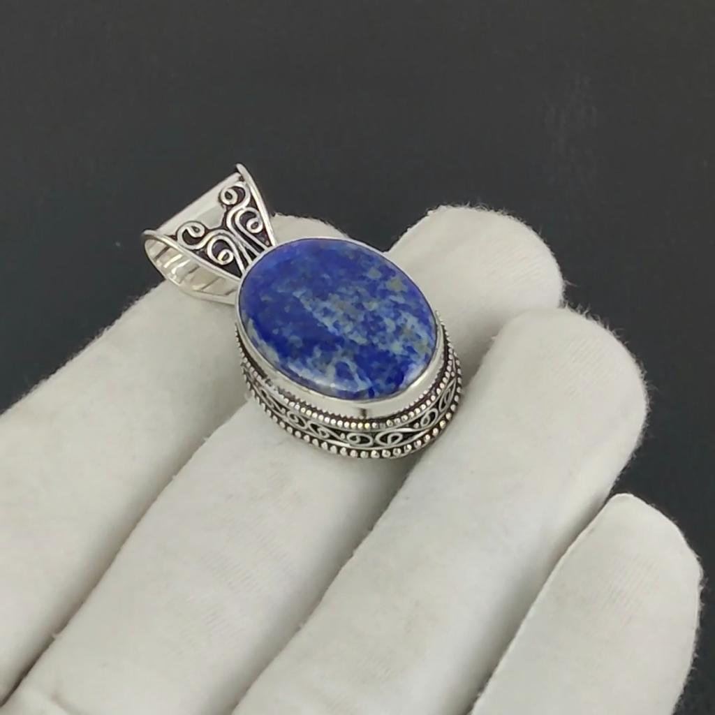 Natürlicher Lapislazuli Edelstein Silberanhänger in 925 Sterling Silber - Handgefertigtes ovales Design, Alltagsschmuck Verlobungsgeschenk