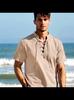 Men's Retro Shirt Short Sleeve Cotton Linen Lightweight Breathable Solid Color Fashion Tops Pirate V-neck Male Stylish Shirs