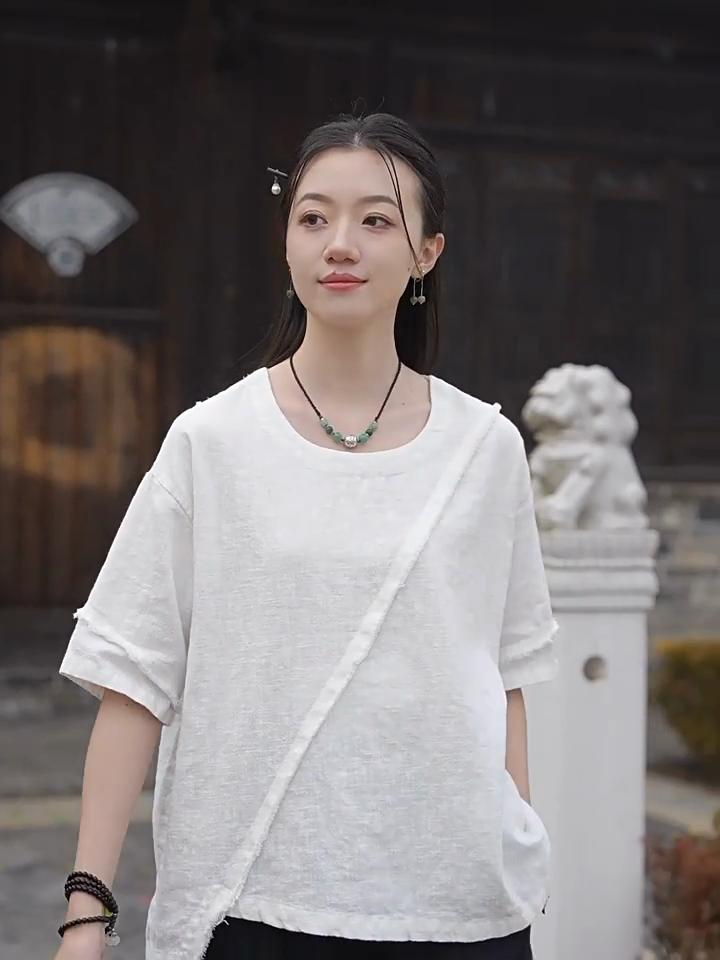 Johnature Women Vintage T-Shirts Patchwork Solid Color Summer O-Neck Short Sleeve Loose T-Shirts