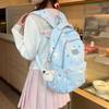 Cute Bear and Bow Print School Backpack with Multiple Front Pockets Casual Daypack for Girls